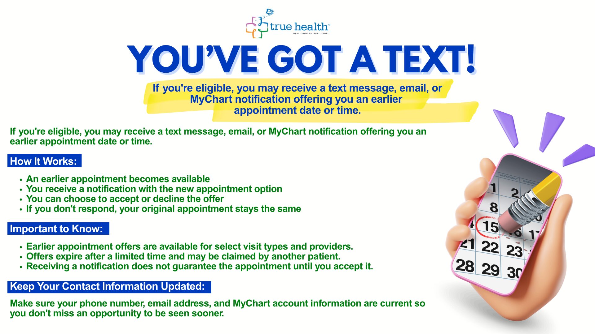 bullet points on how to get notifications from MyChart